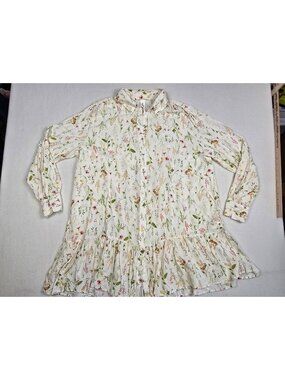 H&M Womens Floral Peplum Blouse Tunic Dress M Long Sleeve Cottagecore